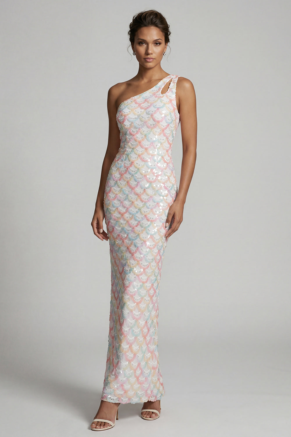 Sparkly Light Green Long Sheath Keyhole Sequin Mother of the Bride Dress