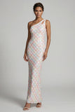 Sparkly Light Green Long Sheath Keyhole Sequin Mother of the Bride Dress