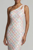 Sparkly Light Green Long Sheath Keyhole Sequin Mother of the Bride Dress