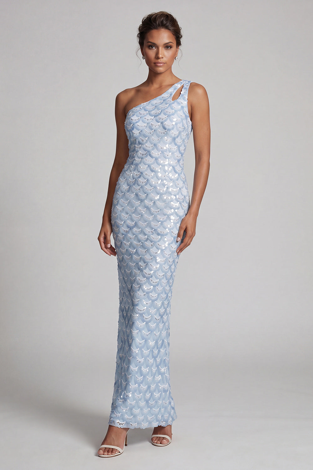 Sparkly Light Green Long Sheath Keyhole Sequin Mother of the Bride Dress