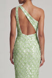 Sparkly Light Green Long Sheath Keyhole Sequin Mother of the Bride Dress