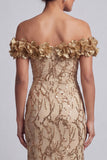 Sparkly Champagne Sequin Mermaid Long Mother of the Bride Dress with 3D Flowers