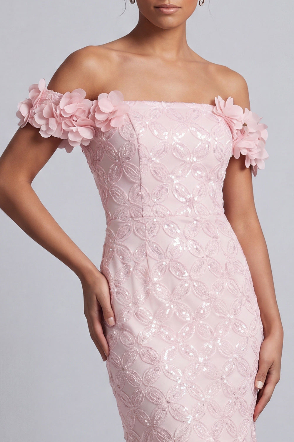 Sparkly Champagne Sequin Mermaid Long Mother of the Bride Dress with 3D Flowers