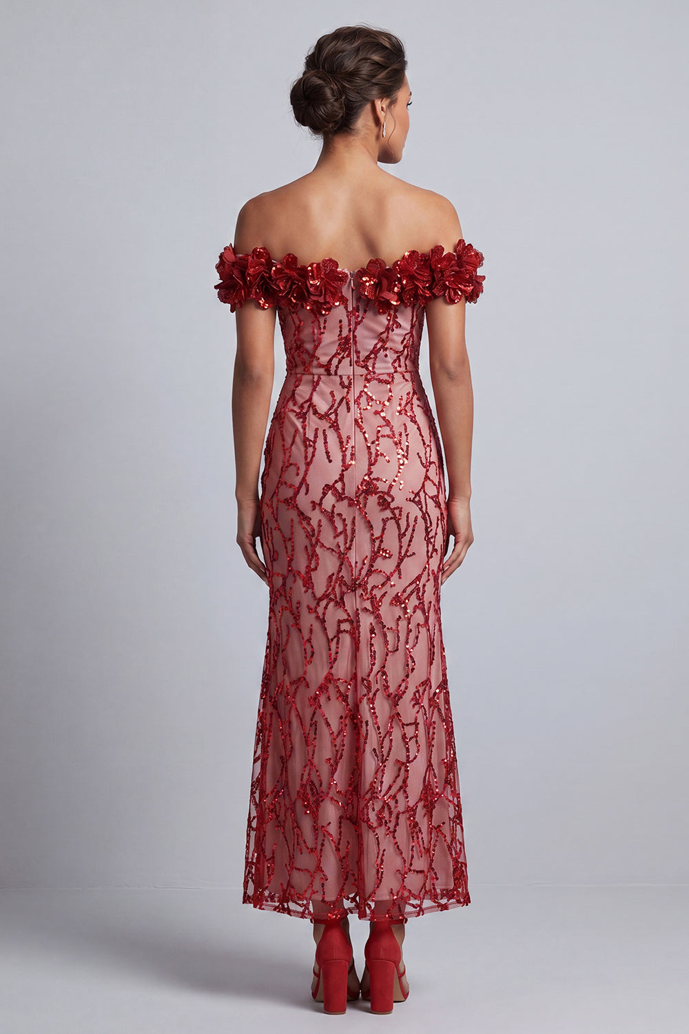 Sparkly Champagne Sequin Mermaid Long Mother of the Bride Dress with 3D Flowers