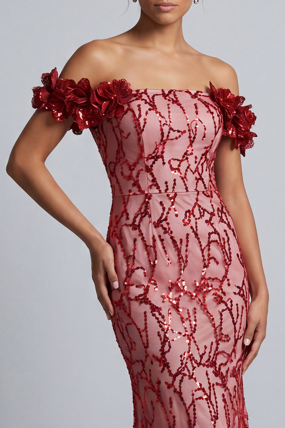 Sparkly Champagne Sequin Mermaid Long Mother of the Bride Dress with 3D Flowers