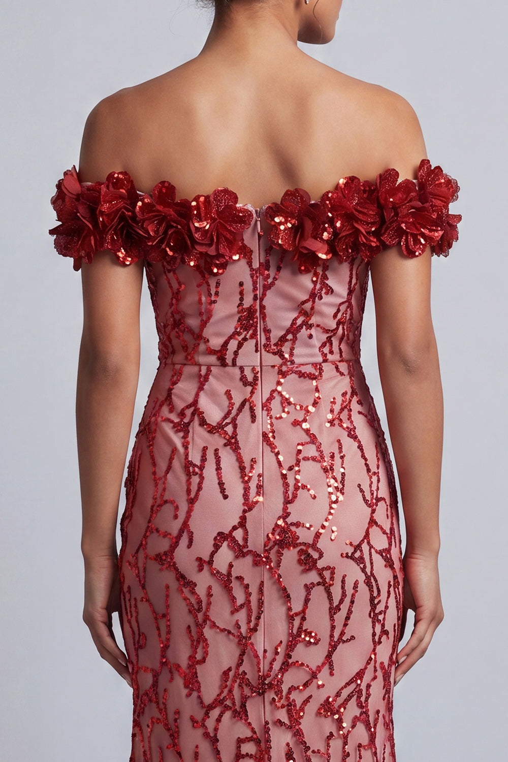 Sparkly Champagne Sequin Mermaid Long Mother of the Bride Dress with 3D Flowers