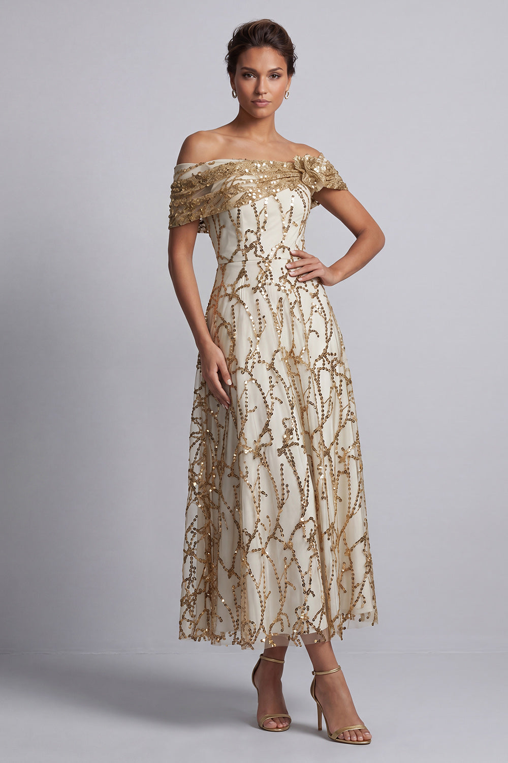 Sparkly Floral Pink Beaded A-Line Long Mother of the Bride Dress