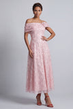 Sparkly Floral Pink Beaded A-Line Long Mother of the Bride Dress