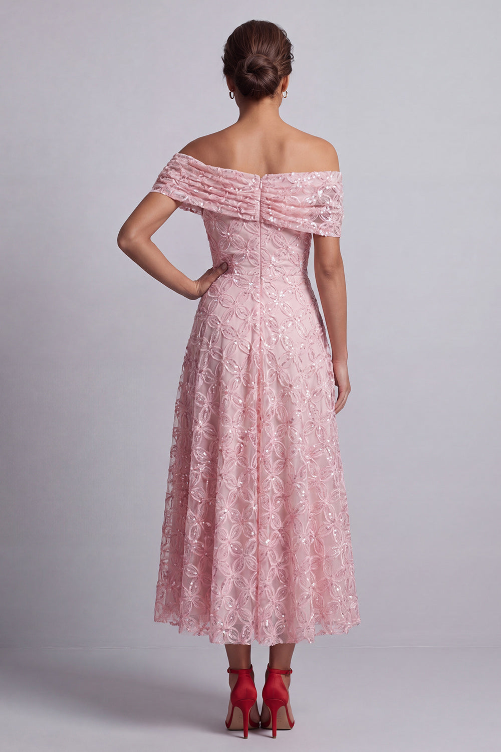 Sparkly Floral Pink Beaded A-Line Long Mother of the Bride Dress