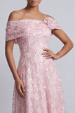 Sparkly Floral Pink Beaded A-Line Long Mother of the Bride Dress