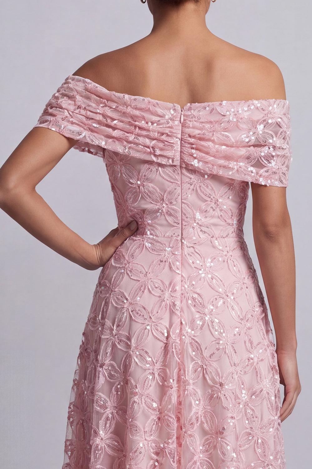 Sparkly Floral Pink Beaded A-Line Long Mother of the Bride Dress