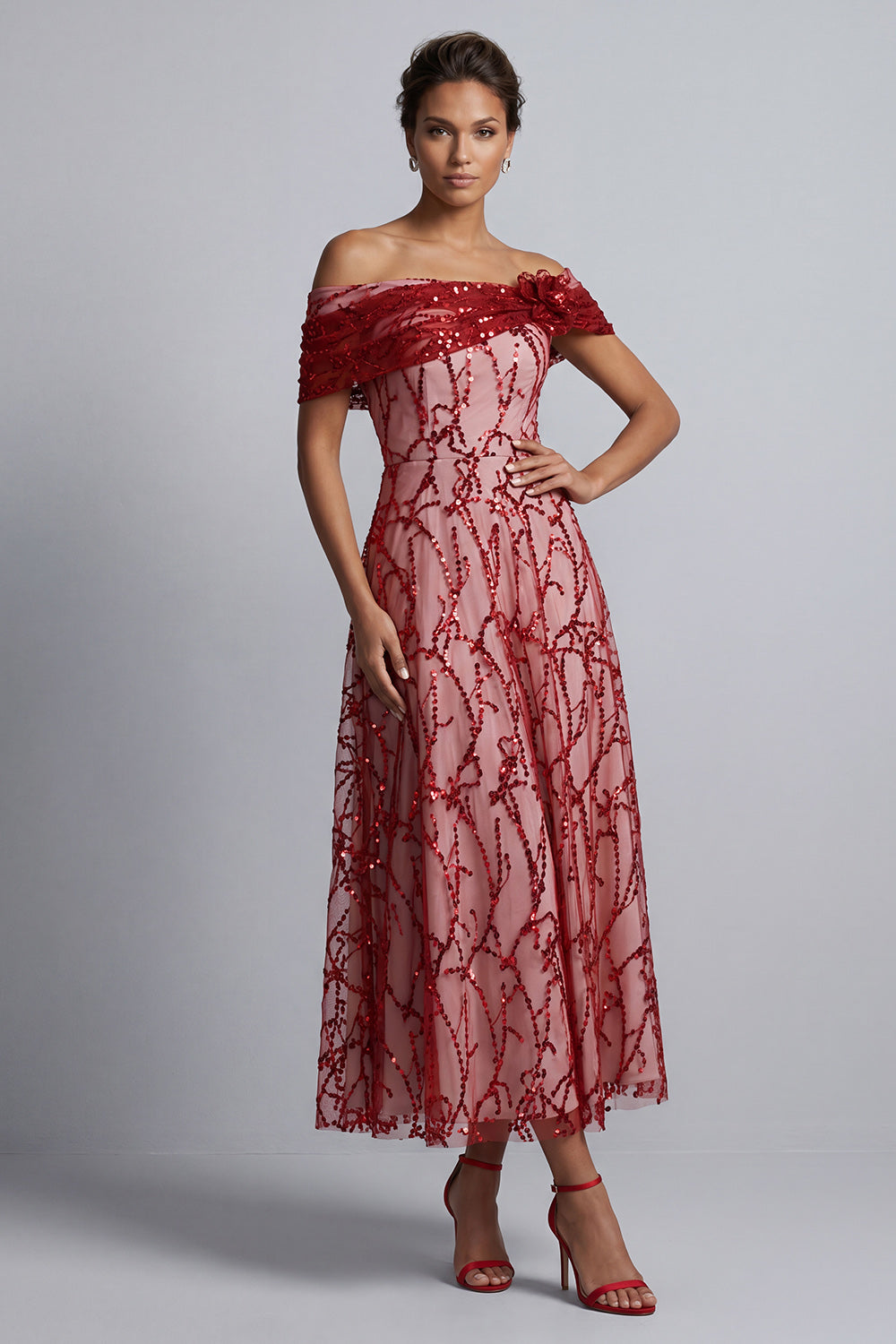 Sparkly Floral Pink Beaded A-Line Long Mother of the Bride Dress