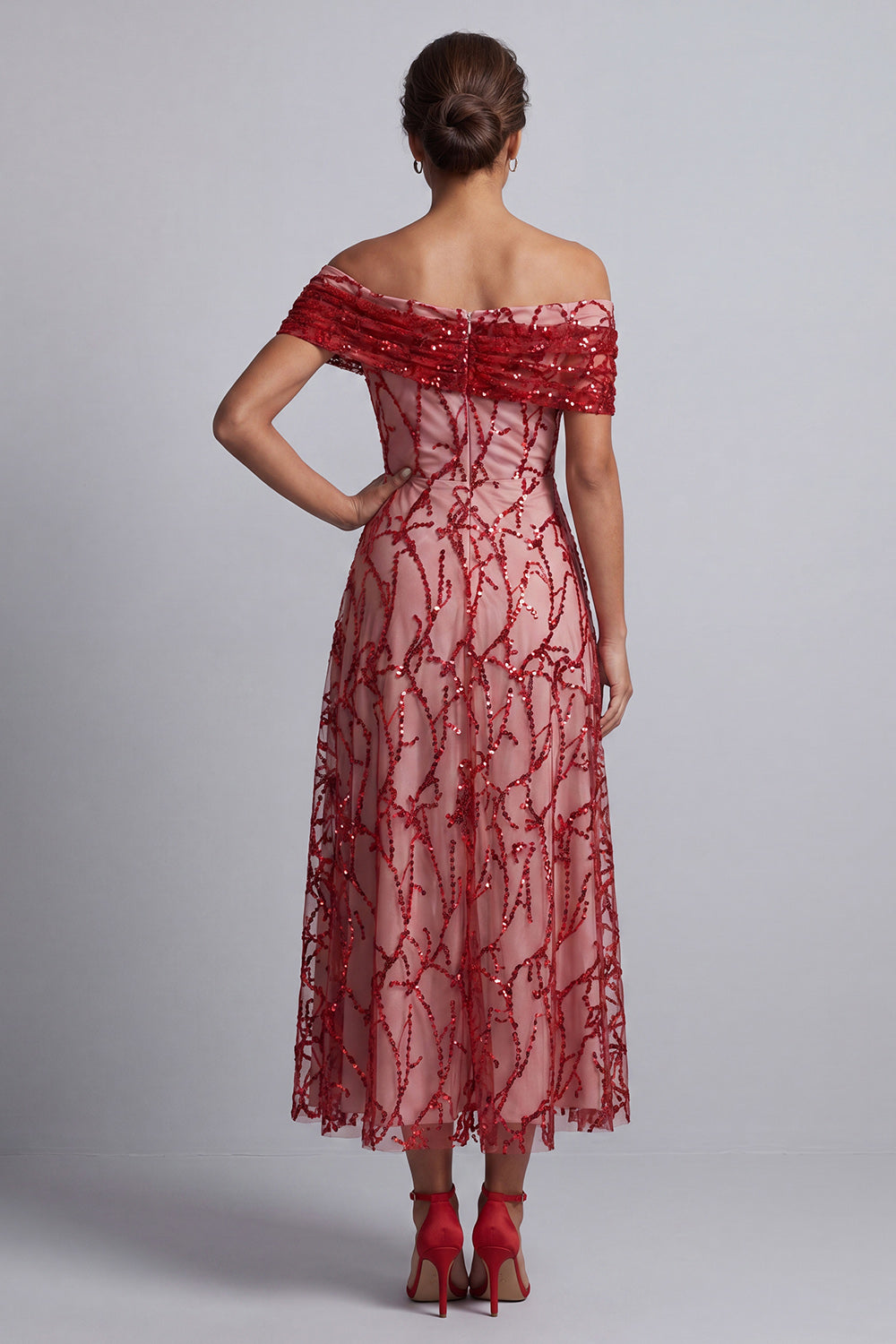 Sparkly Floral Pink Beaded A-Line Long Mother of the Bride Dress