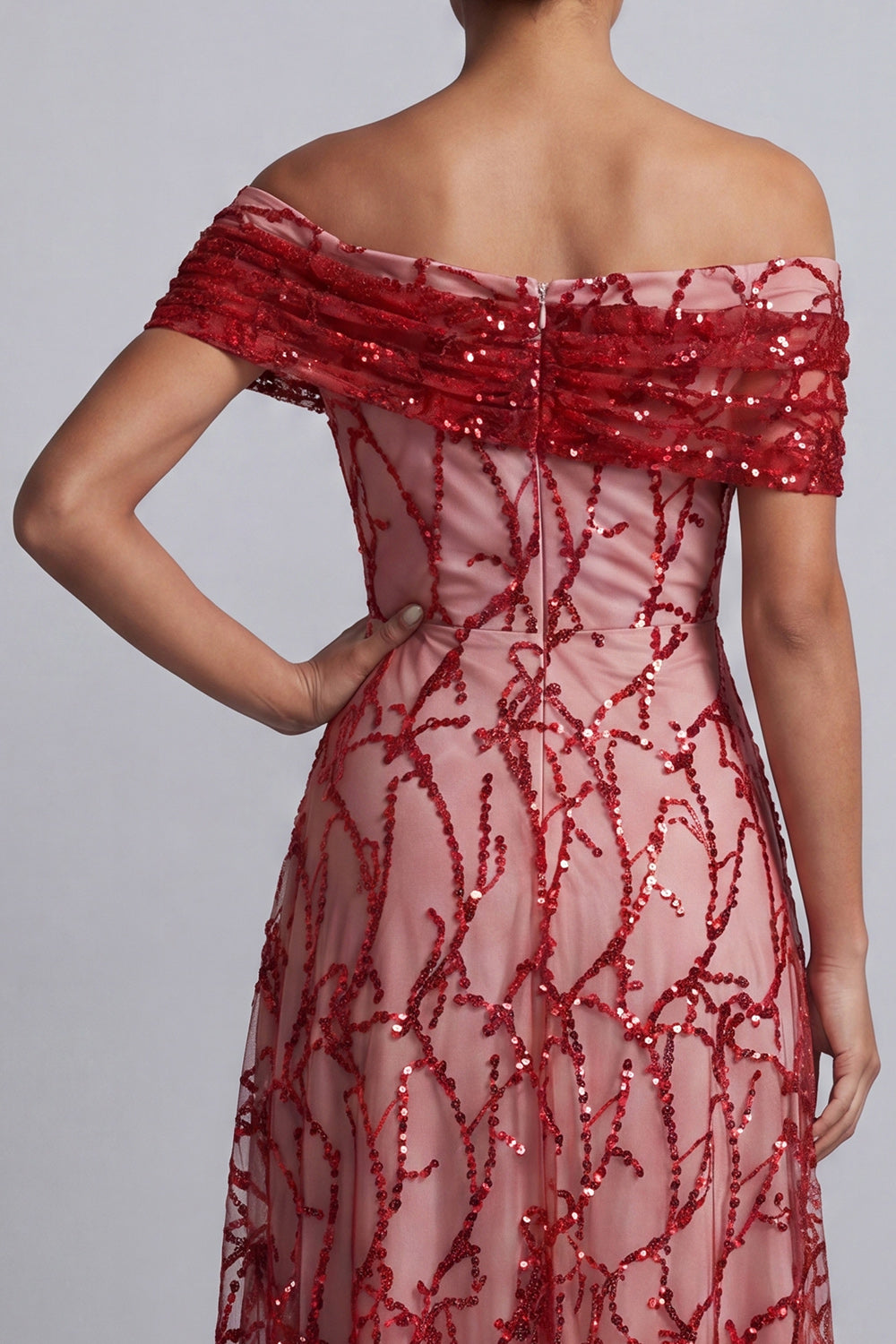 Sparkly Floral Pink Beaded A-Line Long Mother of the Bride Dress
