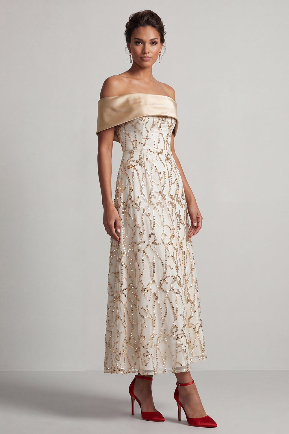 Sparkly Champagne Sequin A-Line Long Mother of the Bride Dress