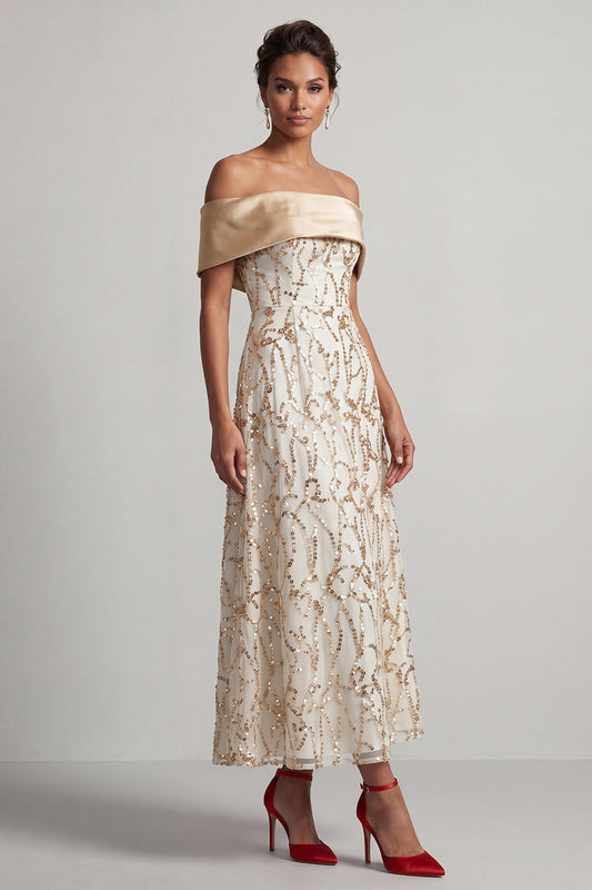 Sparkly Champagne Sequin A-Line Long Mother of the Bride Dress