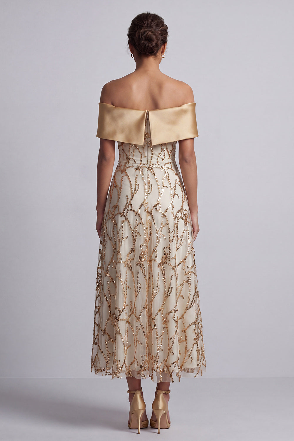 Sparkly Champagne Sequin A-Line Long Mother of the Bride Dress