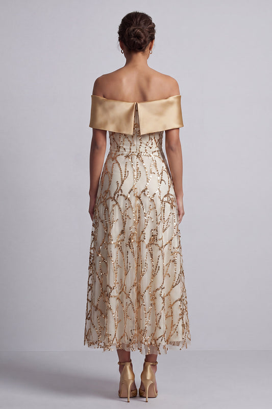 Sparkly Champagne Sequin A-Line Long Mother of the Bride Dress