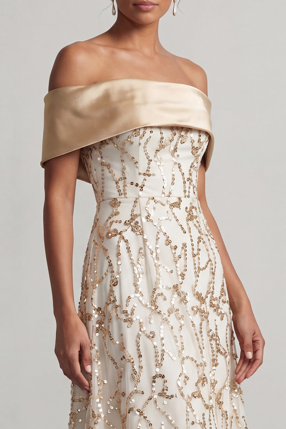 Sparkly Champagne Sequin A-Line Long Mother of the Bride Dress