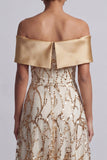 Sparkly Champagne Sequin A-Line Long Mother of the Bride Dress