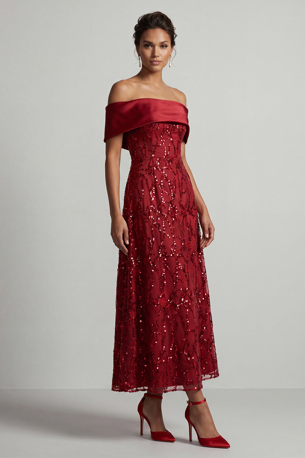 Sparkly Champagne Sequin A-Line Long Mother of the Bride Dress