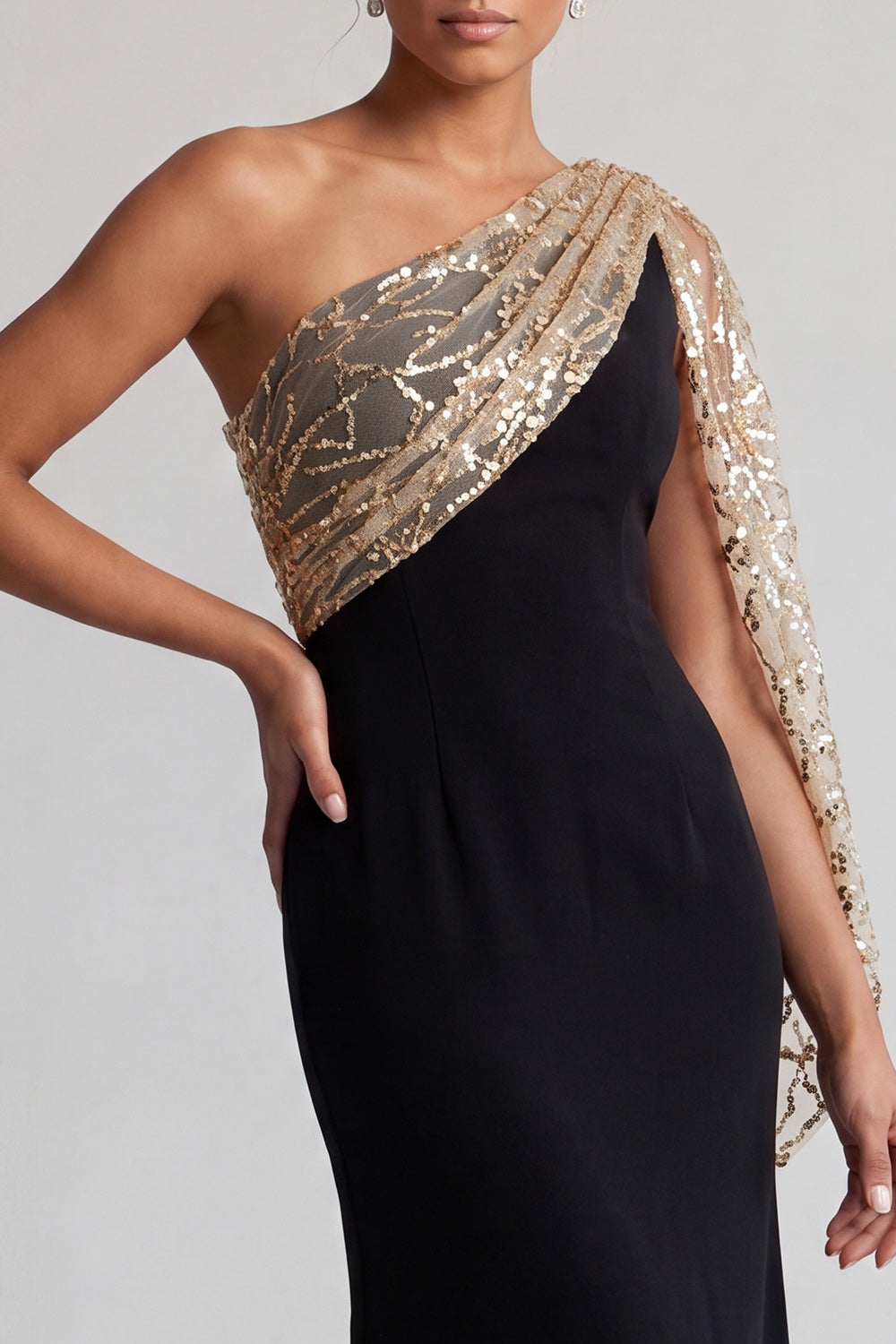 Sparkly Black and Champagne Sequin Mermaid Long Mother of the Bride Dress