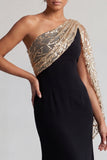 Sparkly Black and Champagne Sequin Mermaid Long Mother of the Bride Dress