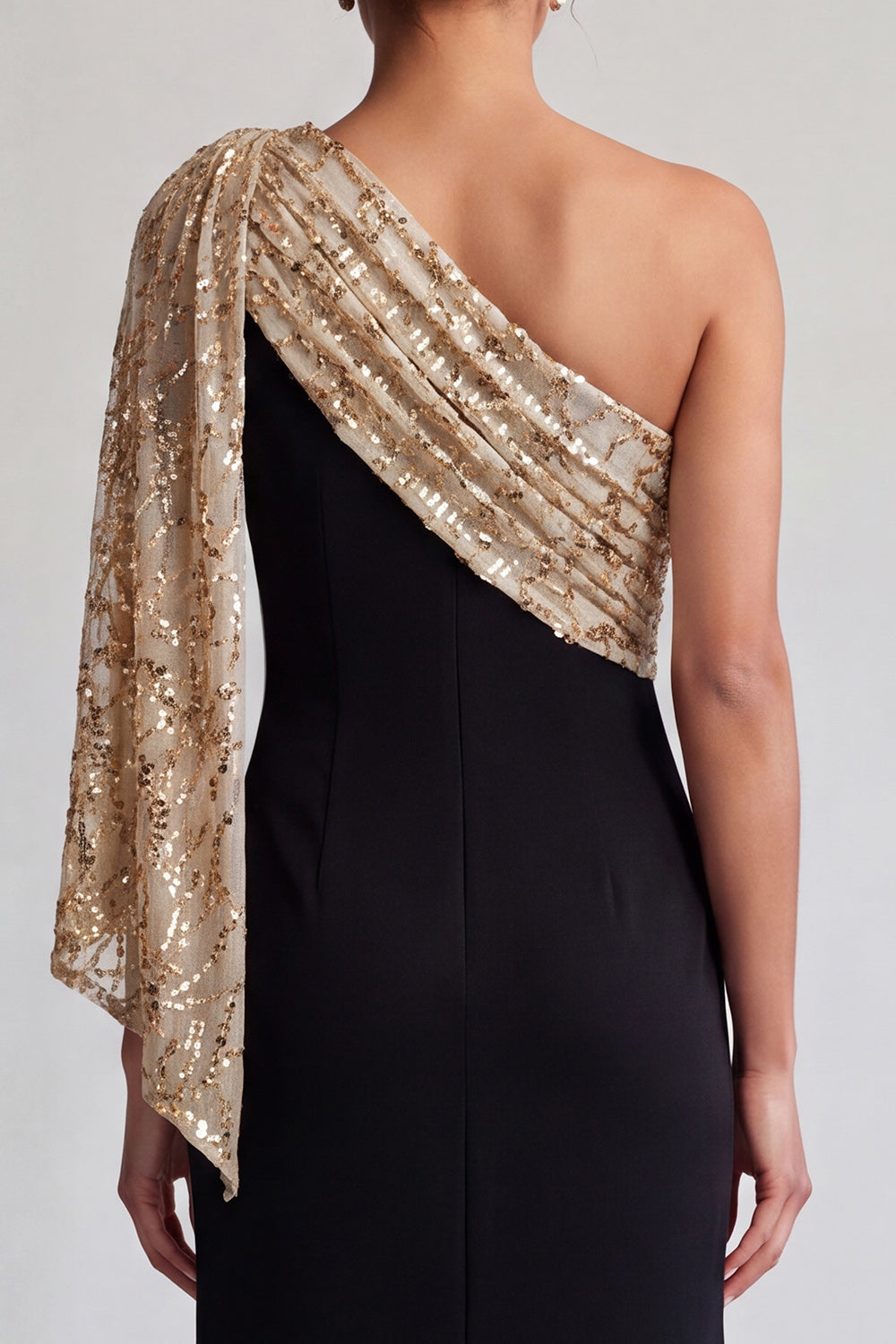 Sparkly Black and Champagne Sequin Mermaid Long Mother of the Bride Dress