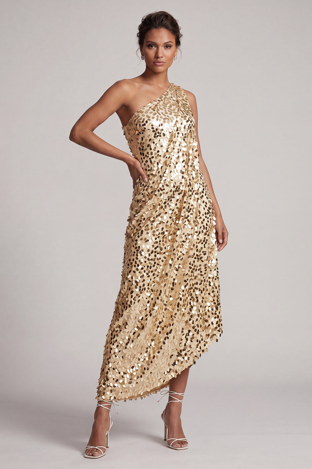 Sparkly Sequin Champagne A-Line Long Mother of the Bride Dress
