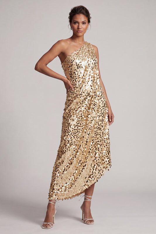 Sparkly Sequin Champagne A-Line Long Mother of the Bride Dress