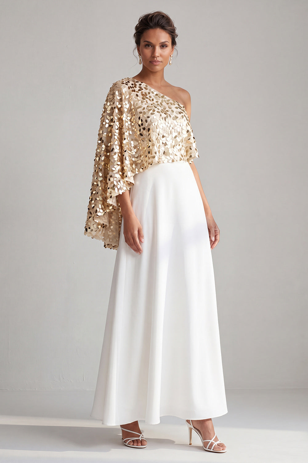 Sparkly Sequin Silver A-Line Long Mother of the Bride Dress