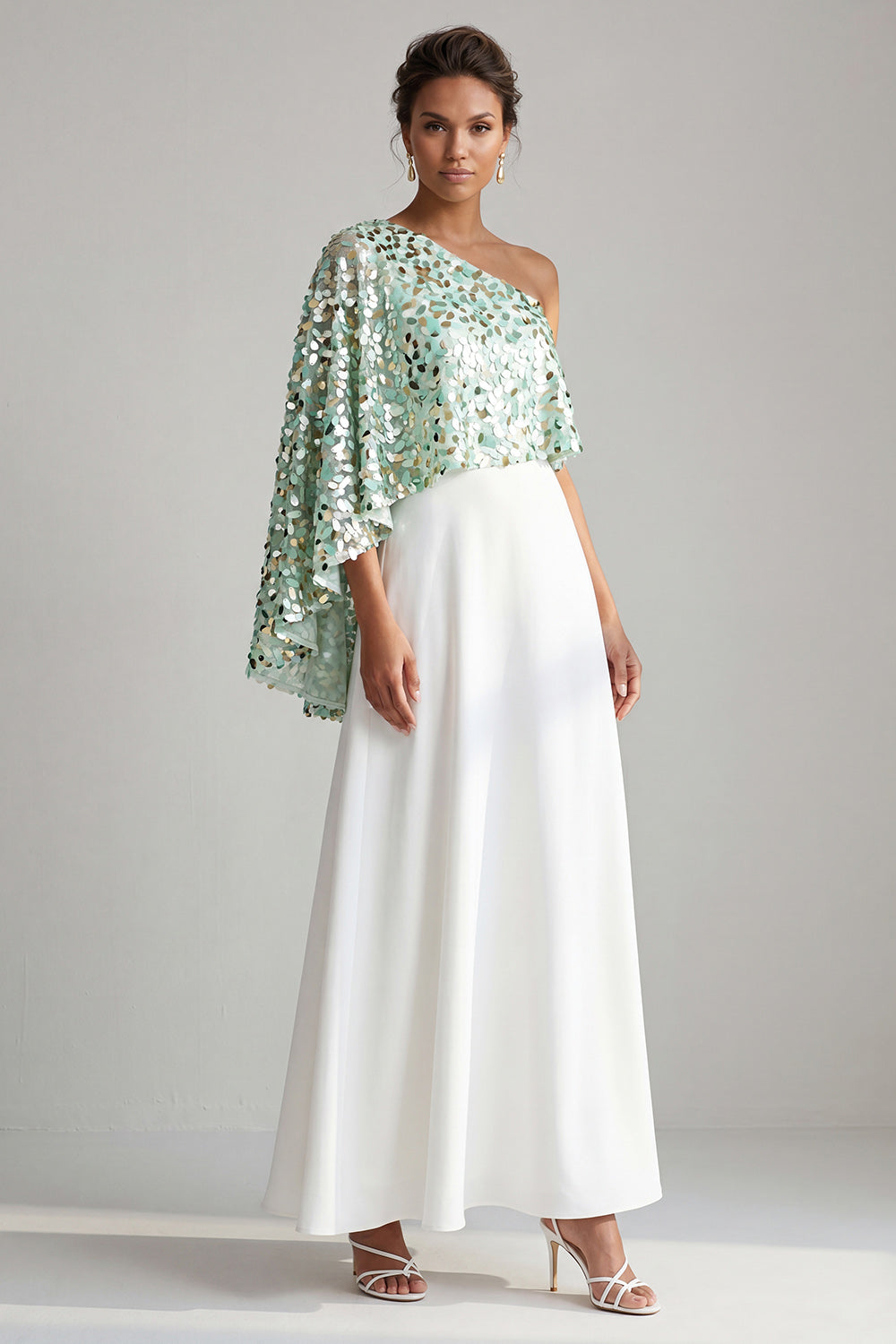 Sparkly Sequin Silver A-Line Long Mother of the Bride Dress