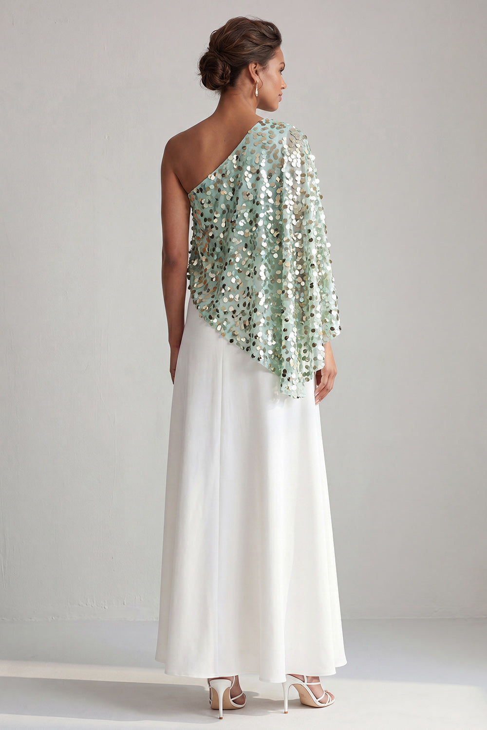Sparkly Sequin Silver A-Line Long Mother of the Bride Dress