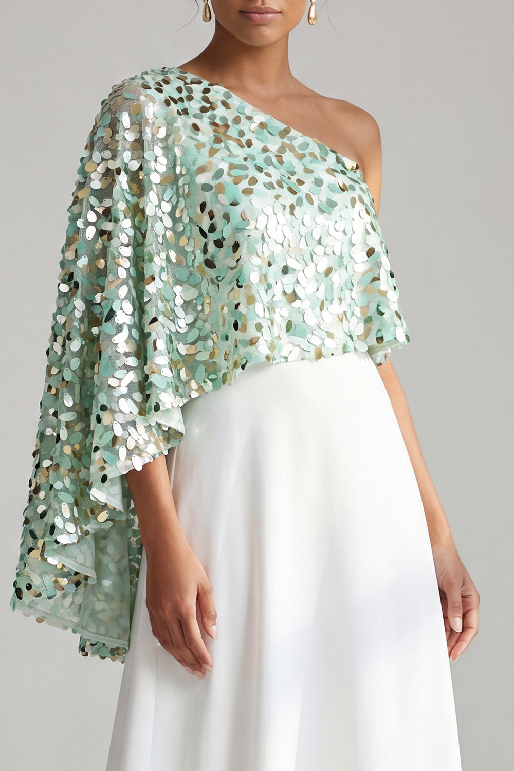Sparkly Sequin Silver A-Line Long Mother of the Bride Dress