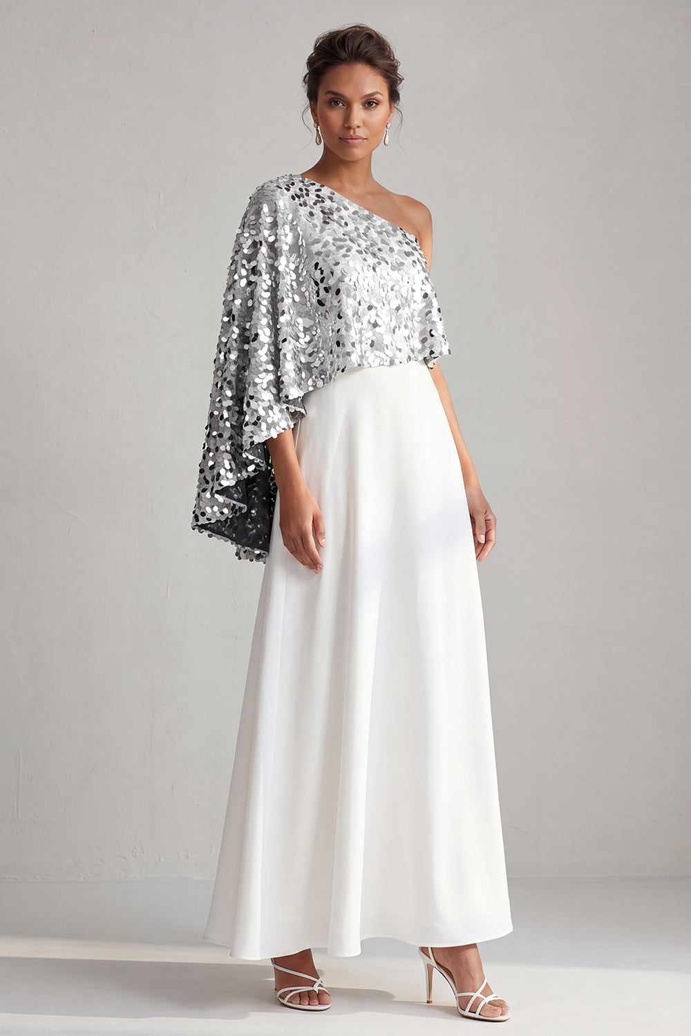 Sparkly Sequin Silver A-Line Long Mother of the Bride Dress