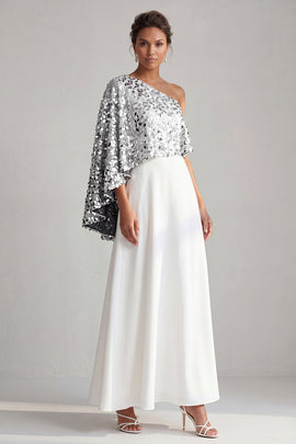 Sparkly Sequin Silver A-Line Long Mother of the Bride Dress