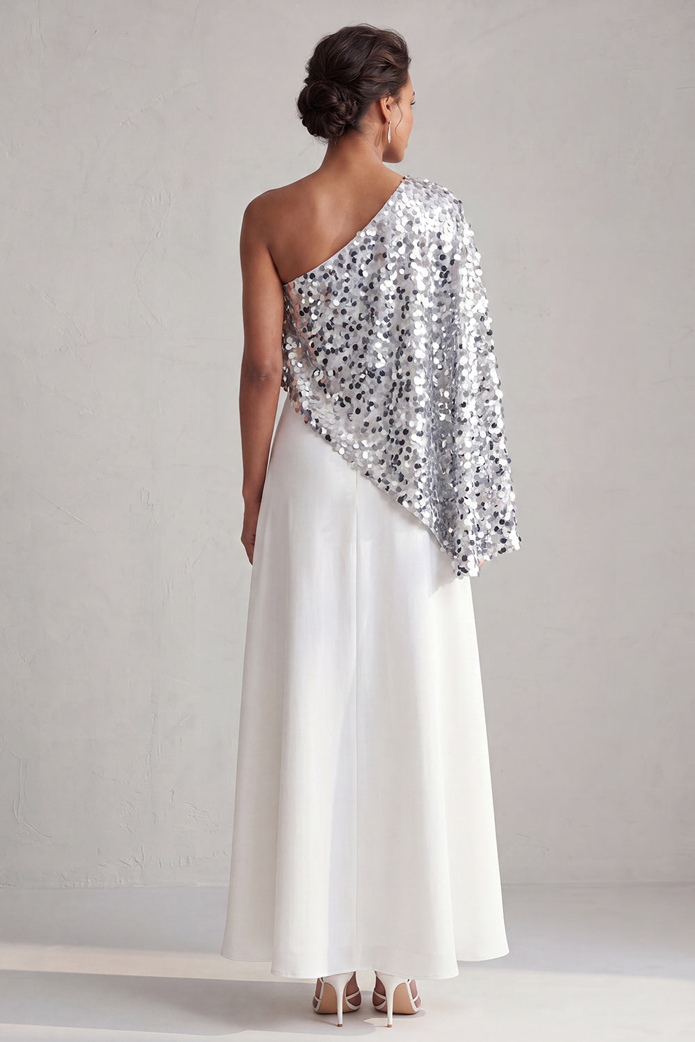 Sparkly Sequin Silver A-Line Long Mother of the Bride Dress