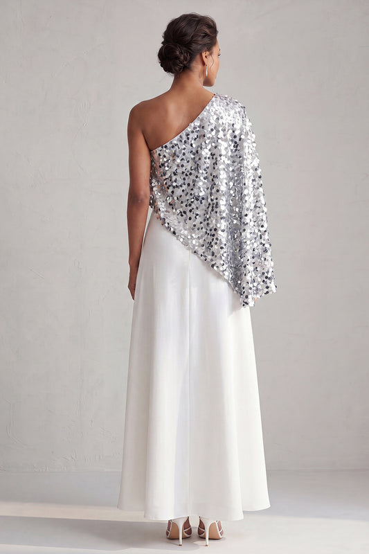 Sparkly Sequin Silver A-Line Long Mother of the Bride Dress