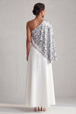 Sparkly Sequin Silver A-Line Long Mother of the Bride Dress