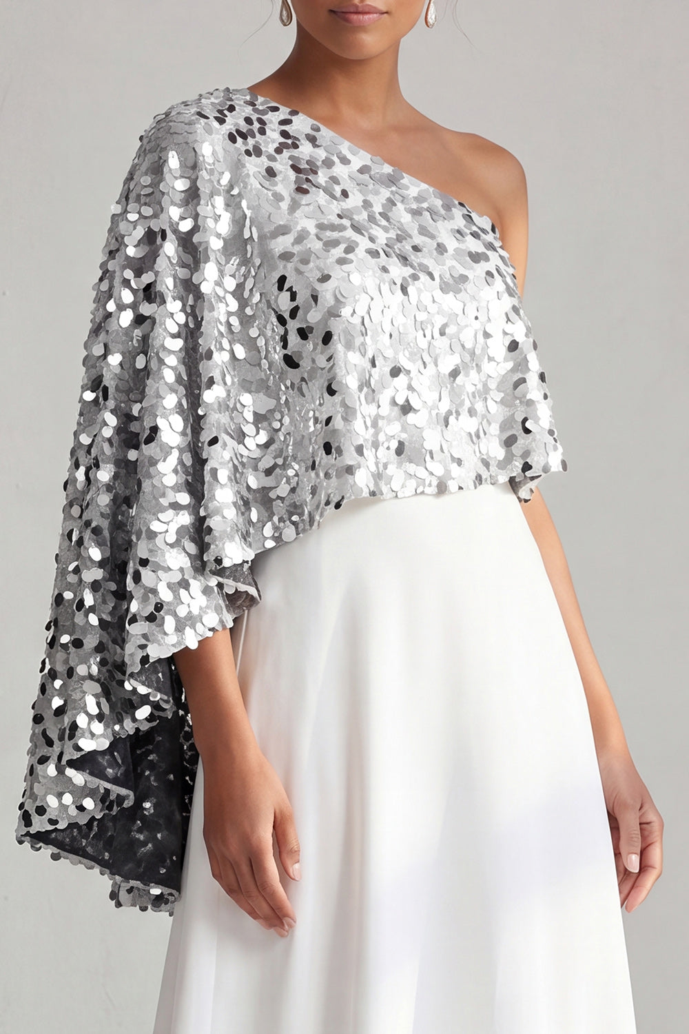 Sparkly Sequin Silver A-Line Long Mother of the Bride Dress