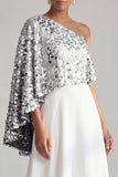 Sparkly Sequin Silver A-Line Long Mother of the Bride Dress