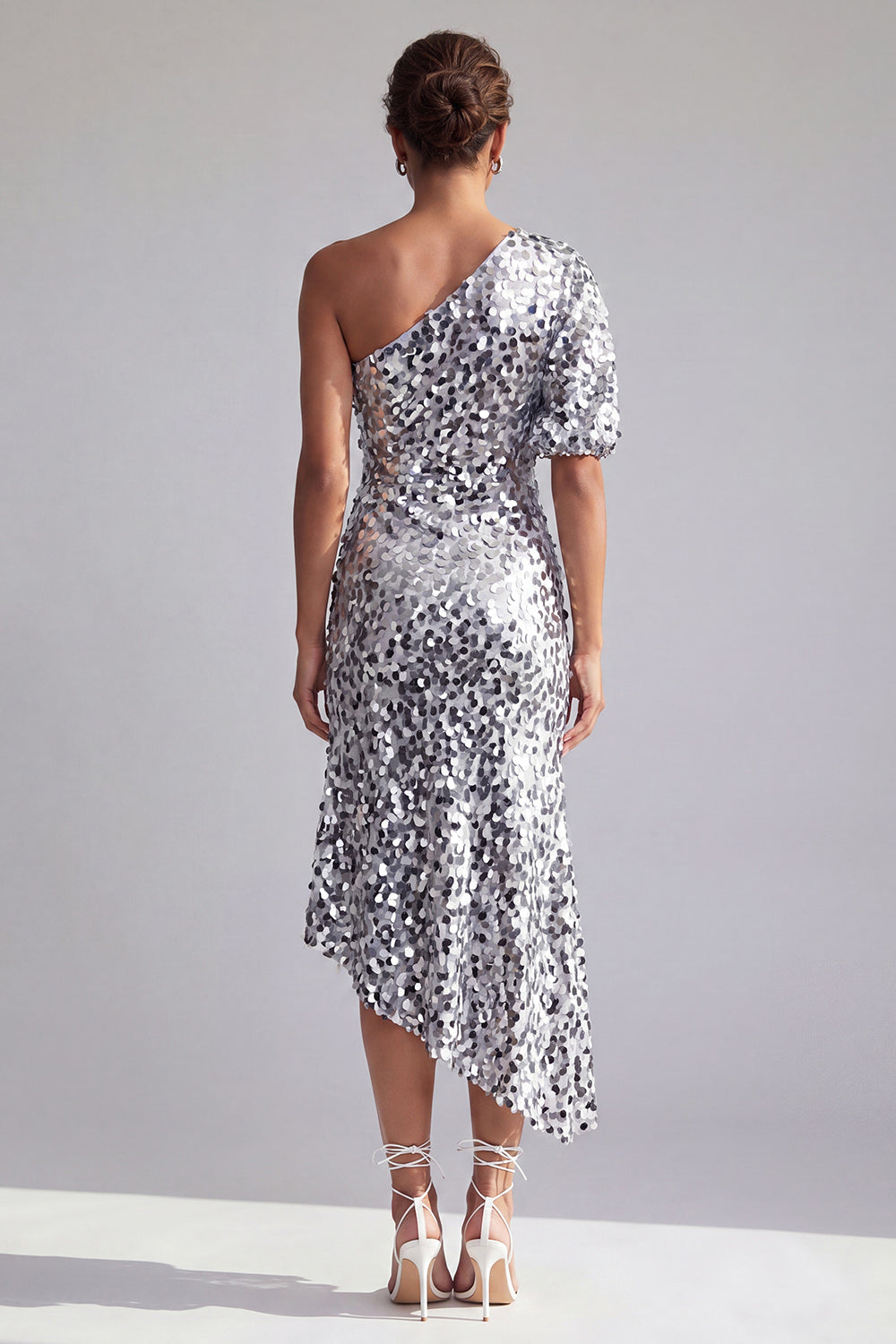 Green Sparkly Sequin Mermaid Asymmetrical Mother of the Bride Dress with Sleeve