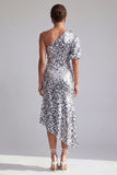 Green Sparkly Sequin Mermaid Asymmetrical Mother of the Bride Dress with Sleeve