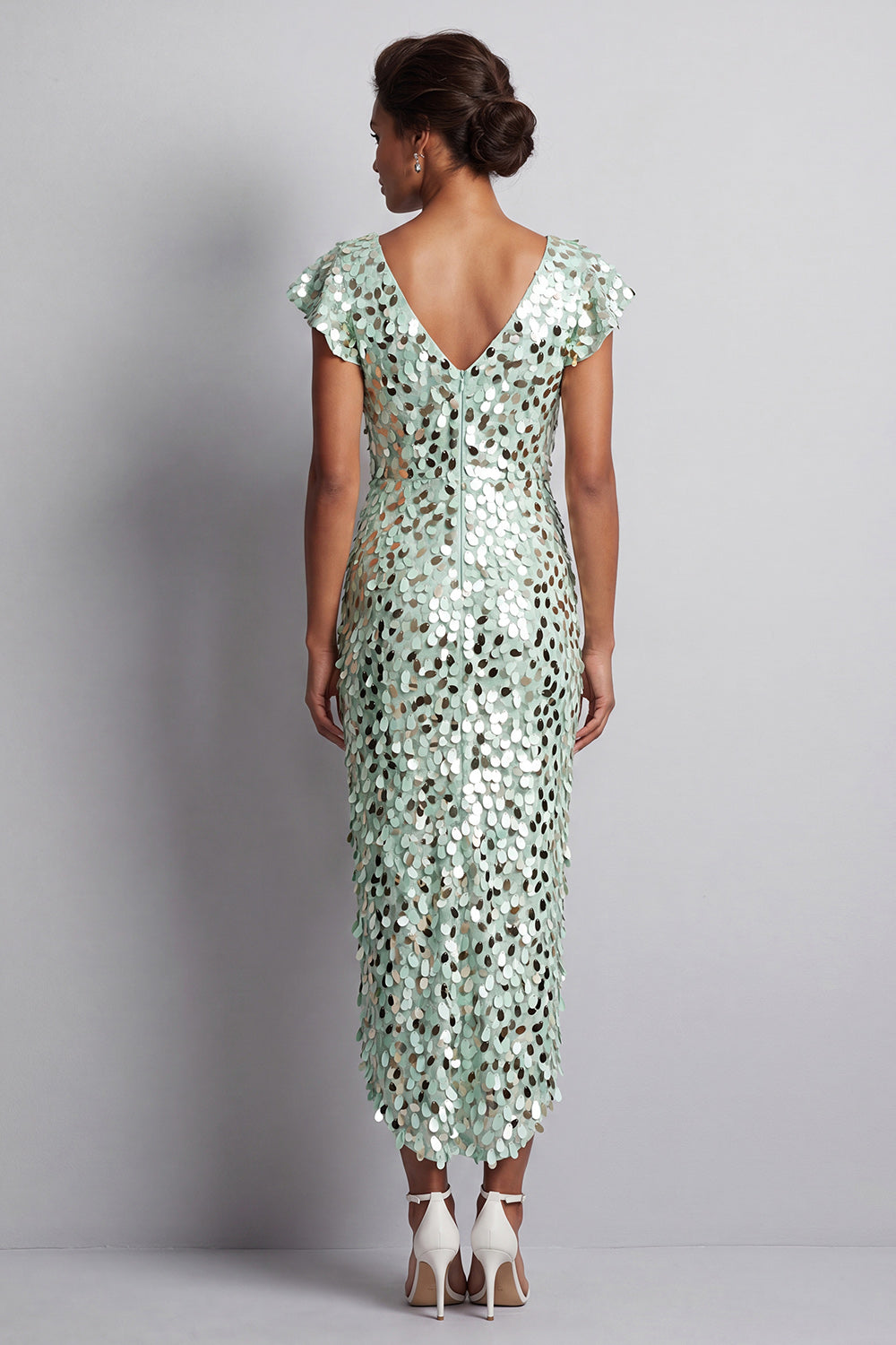 Champagne Sparkly Sequin Sheath High-Low Mother of the Bride Dress with Ruffles