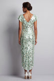 Champagne Sparkly Sequin Sheath High-Low Mother of the Bride Dress with Ruffles