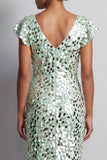 Champagne Sparkly Sequin Sheath High-Low Mother of the Bride Dress with Ruffles
