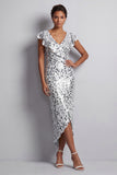 Champagne Sparkly Sequin Sheath High-Low Mother of the Bride Dress with Ruffles