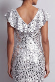 Champagne Sparkly Sequin Sheath High-Low Mother of the Bride Dress with Ruffles