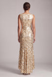 Sparkly Champagne Sequin Boat Neck Long Mother of the Bride Dress