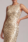 Sparkly Champagne Sequin Boat Neck Long Mother of the Bride Dress